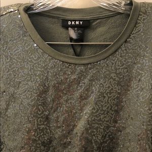 Olive Green Sequins T Shirt - DKNY - XL
